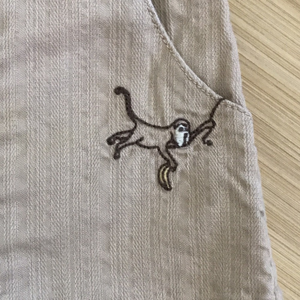 Janie and Jack Khaki Pull On Pants 6-12 Months Roll Tab Cuff Embroidered Monkey - Picture 7 of 16